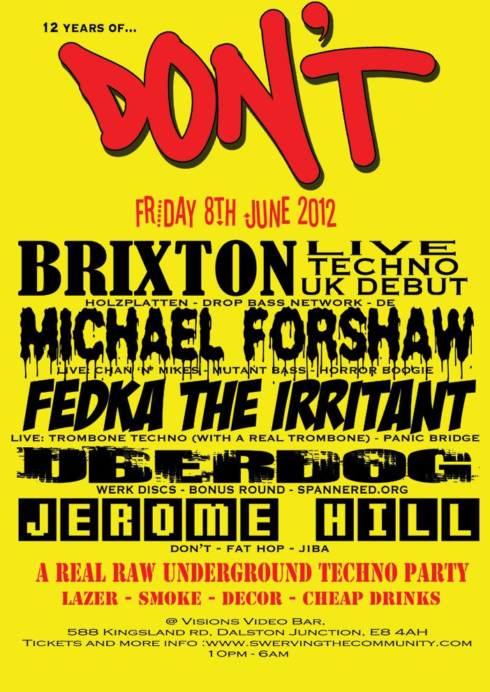 Don't ! with Michael Forshaw & Brixton The 12th Anniversary Continues - Flyer front