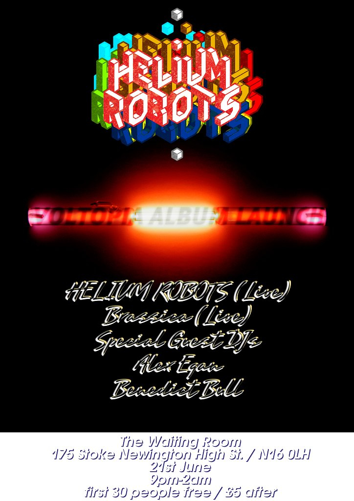 Walk The Night presents: Helium Robots Album Launch - Flyer front