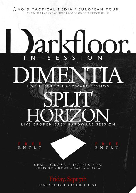 Darkfloor Live / Dimentia - Live + Split Horizon - Live + Residents - Flyer front