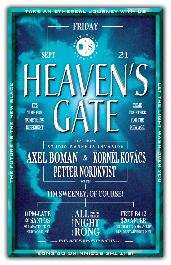 BIS presents: Heaven's Gate with Studio Barnhus (Axel Boman, Kornél Kovács, Petter Nordkvist) - Flyer front