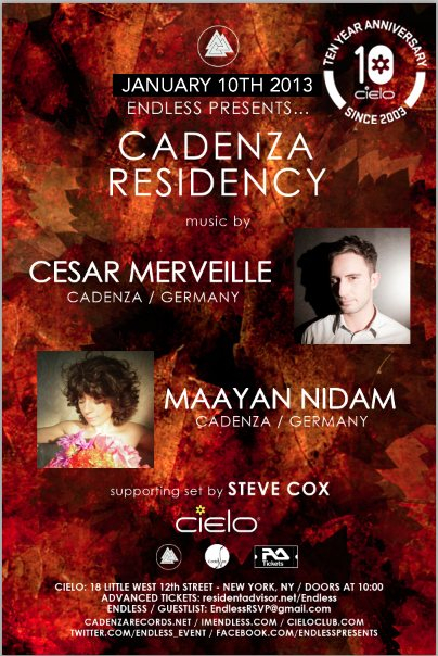 Cielo 10th Anniversary: Endless presents Cadenza Residency with Maayan Nidam & Cesar Merveille - Flyer back