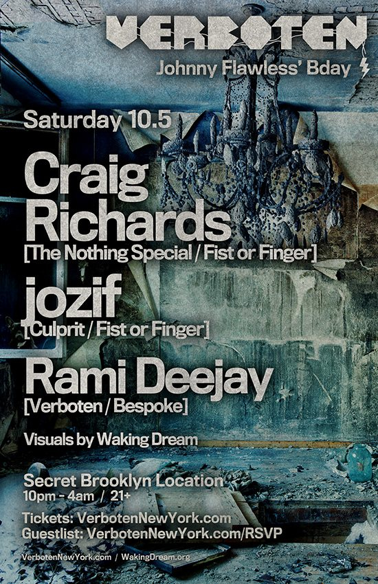 Verboten presents Johnny Flawless' Bday with Craig Richards / Jozif / Rami Deejay - Flyer back