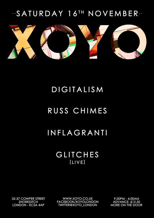 Digitalism x Russ Chimes x In Flagranti x Glitches - Live - Flyer front