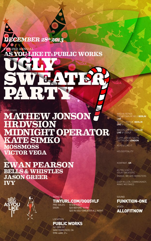 Second Annual Ugly Sweater Party Feat. Mathew Jonson, Hrdvsion, Ewan Pearson & Kate Simko - Flyer front
