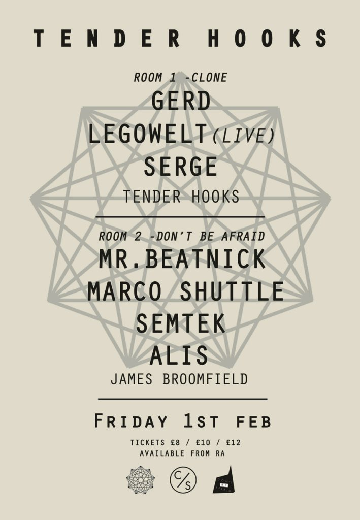 Tender Hooks with Legowelt, Gerd, Serge, Mr. Beatnick, Semtek - Flyer front
