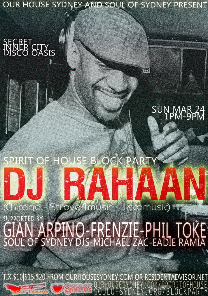 Spirit OF House Afternoon Block Party Feat. DJ Rahaan (Chicago) - Flyer front