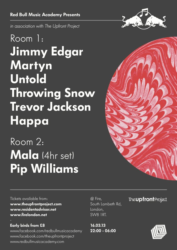 Red Bull Music Academy & The Upfront Project with Jimmy Edgar, Martyn, Mala - Flyer front