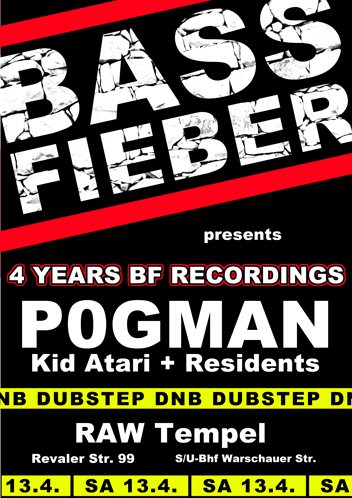 Bassfieber Pres. 4 Jahre BF Recordings feat. P0gman - Flyer front
