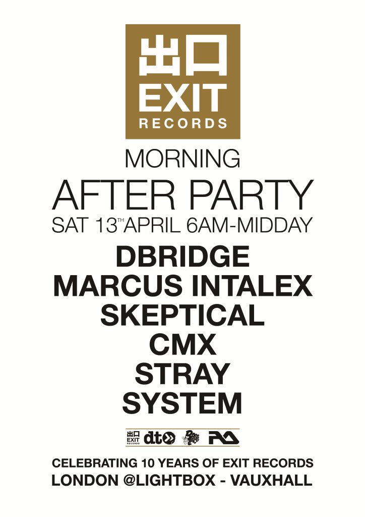 Exit Records Morning After Party - Dbridge, Marcus Intalex, Skeptical - Flyer front