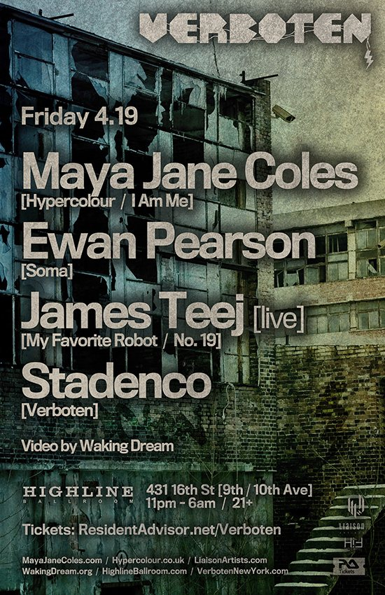 Verboten presents Maya Jane Coles / Ewan Pearson / James Teej [live] - Flyer back