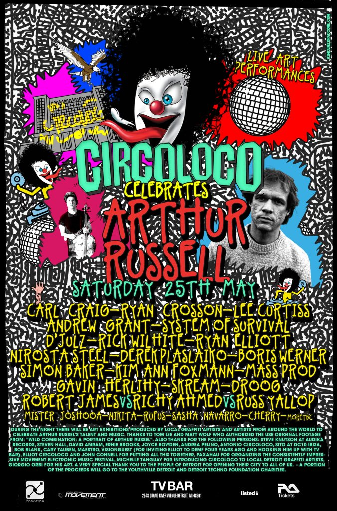 Circoloco/Arthur Russell AT tv bar:From 10 pm sat 25/5.AT The Door 40$,20$ Detroit Residents - Flyer front