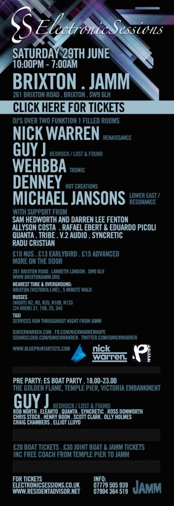 Electronicsessions with Nick Warren,Guy J, Wehbba, Denney & Michael Jansons - Flyer back