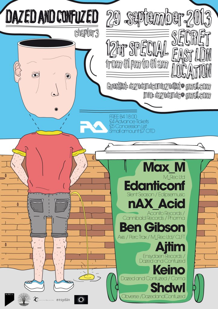 Dazed and Confuzed // Chapter 3: 12 hr Special with Max_m, Edanticonf, Nax_acid, Ben Gibson - Flyer front