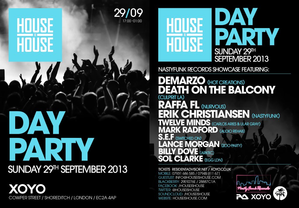 House Is House 'Day Party' with Demarzo x Death on the Balcony x Raffa FL - Flyer front
