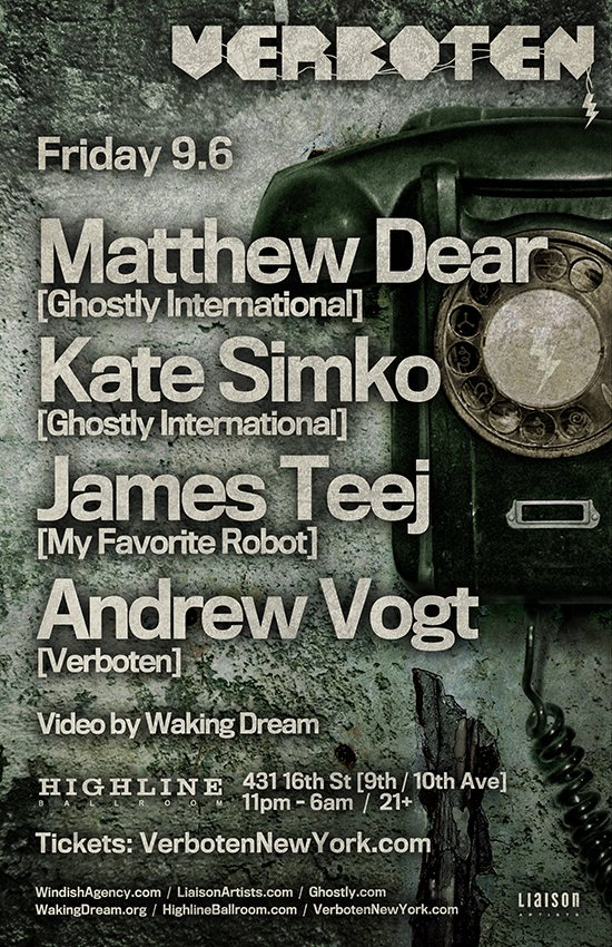 Verboten presents Matthew Dear / Kate Simko / James Teej - Flyer back
