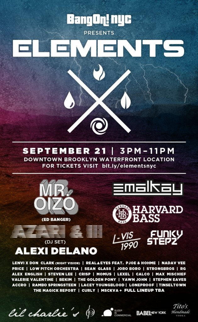 Bangon!nyc presents Elements Outdoor Music & Art Festival - Flyer front