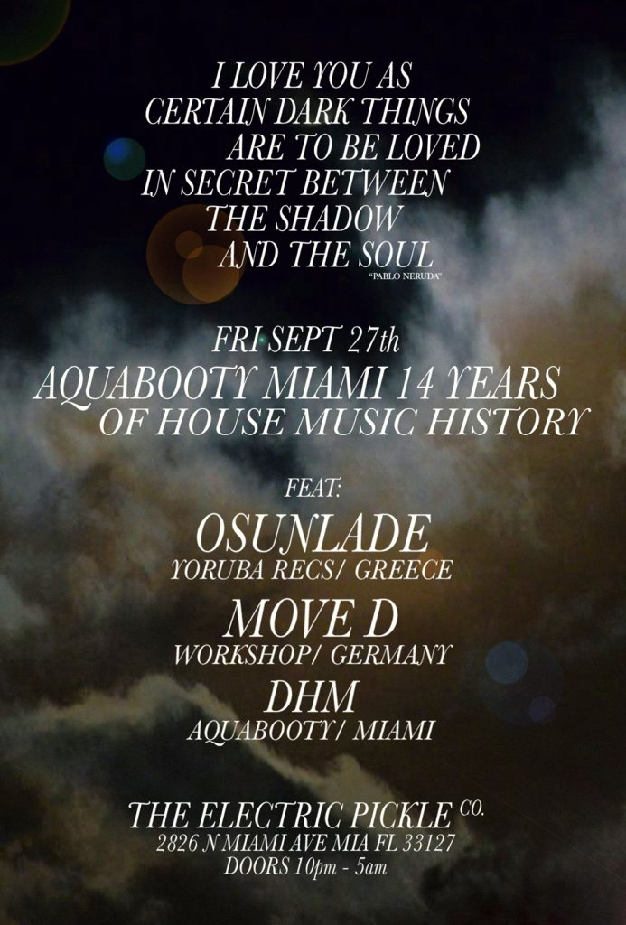 Aquabooty 14 Year Anniversary Feat: Osunlade & Move D - Flyer front