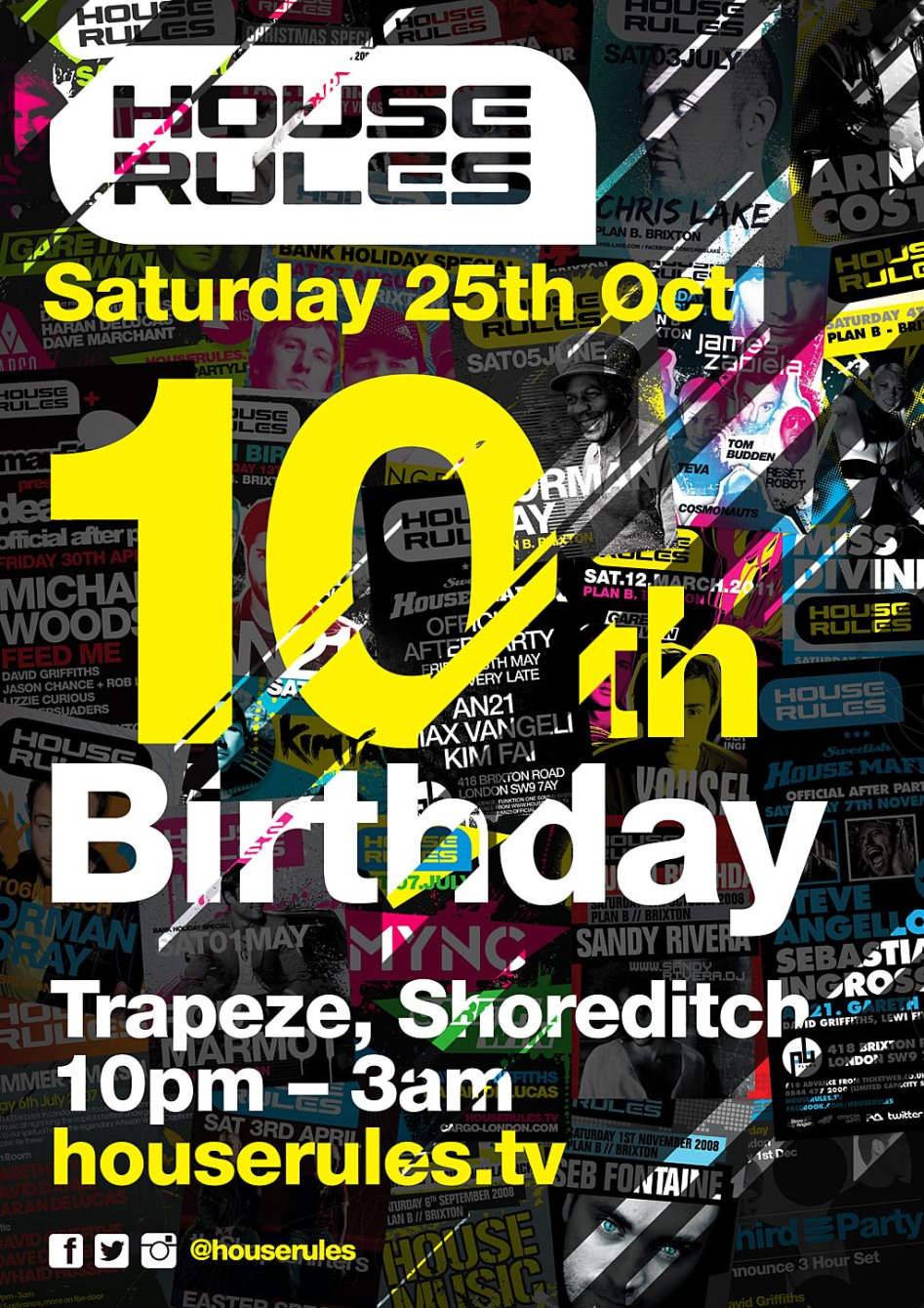 House Rules 10th Birthday - Flyer front