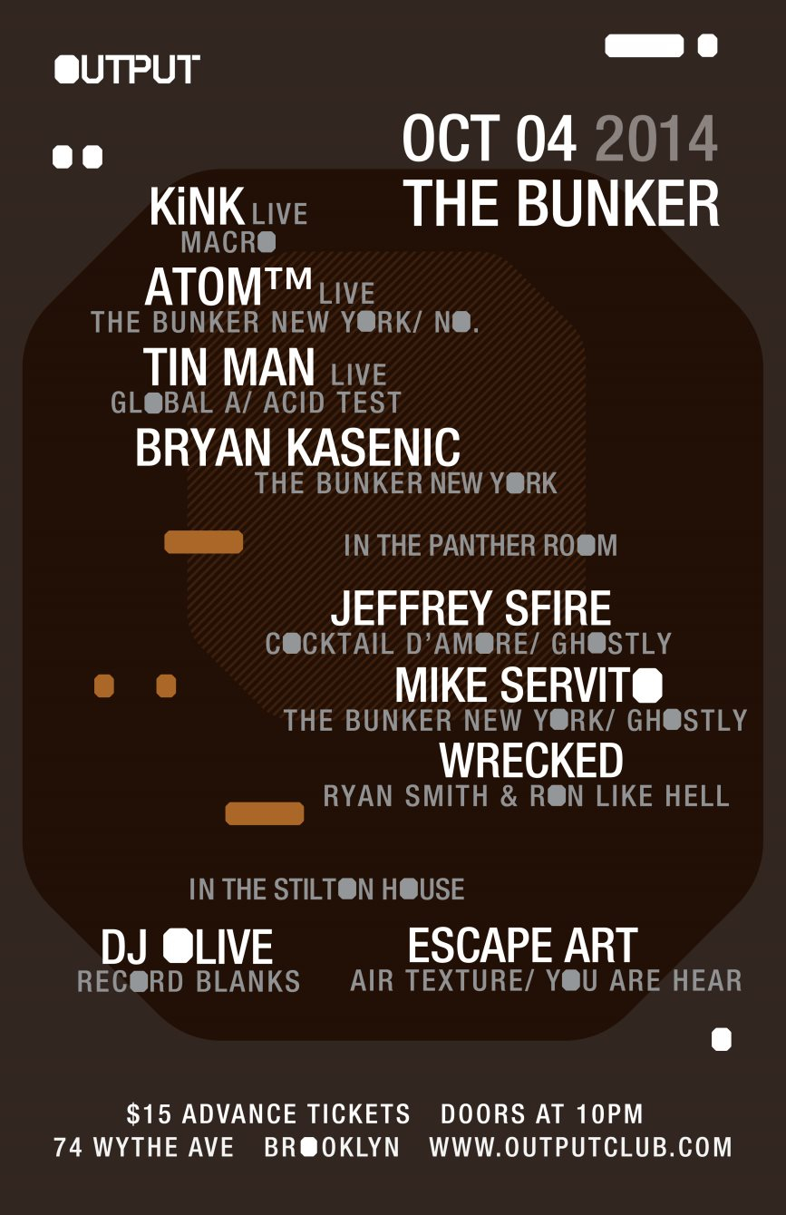 The Bunker presents Kink/ Atom™/ Tin Man with Jeffrey Sfire/ Mike Servito/ Wrecked - Flyer front