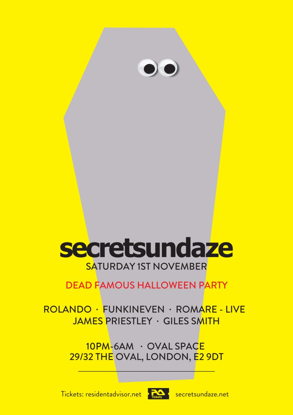 Secretsundaze Dead Famous Halloween Party with Rolando, Funkineven, Romare - Live - Flyer front