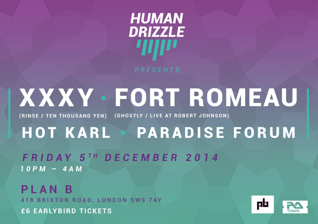Human Drizzle presents...Fort Romeau, Xxxy & Paradise Forum - Flyer front