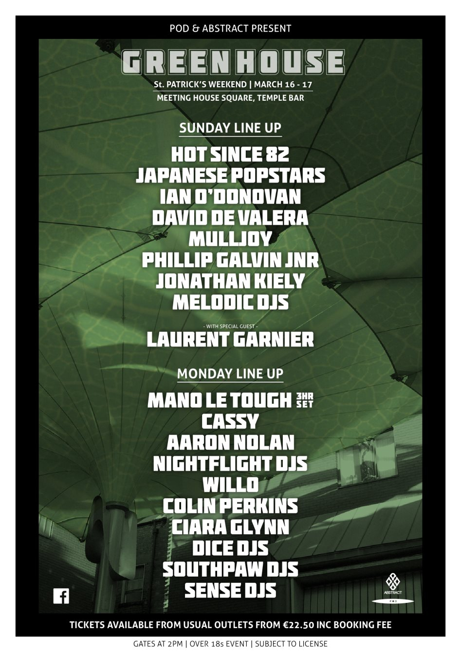 Laurent Garnier, The Japanese Popstars, Ian O'donovan - Greenhouse - Flyer front