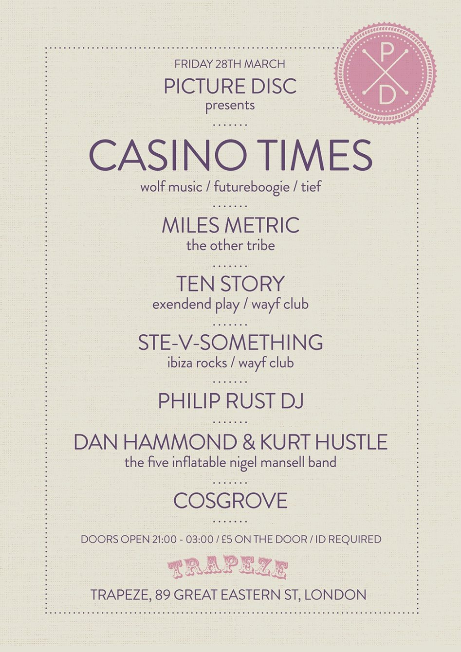 Picture Disc Launch Night w. Casino Times - Flyer back