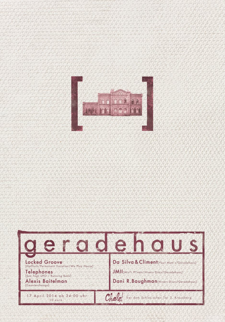 Geradehaus Meets Chalet with Locked Groove, Telephones & Alexis Baitelman - Flyer front