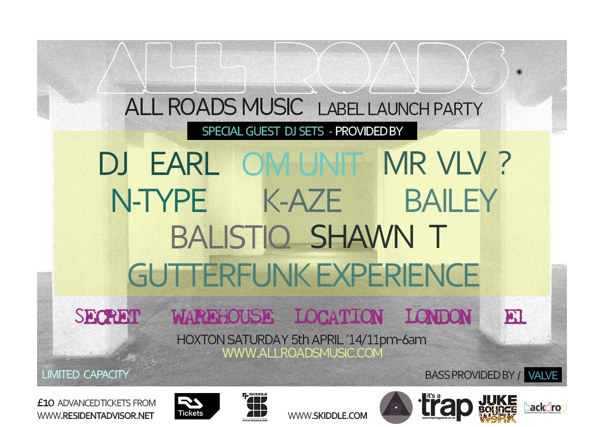 All Roads Warehouse Party - Flyer front