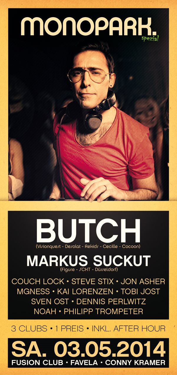 Monopark presents Butch & Markus Suckut - Flyer front