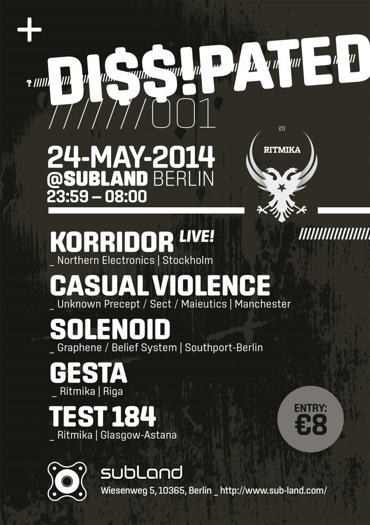 Dissipated 001 with Korridor, Casual Violence, Solenoid - Flyer back
