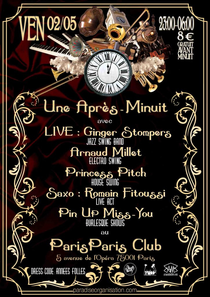 UNE Apres-Minuit with Ginger Stompers Live, Arnaud Millet @Paris - Flyer front