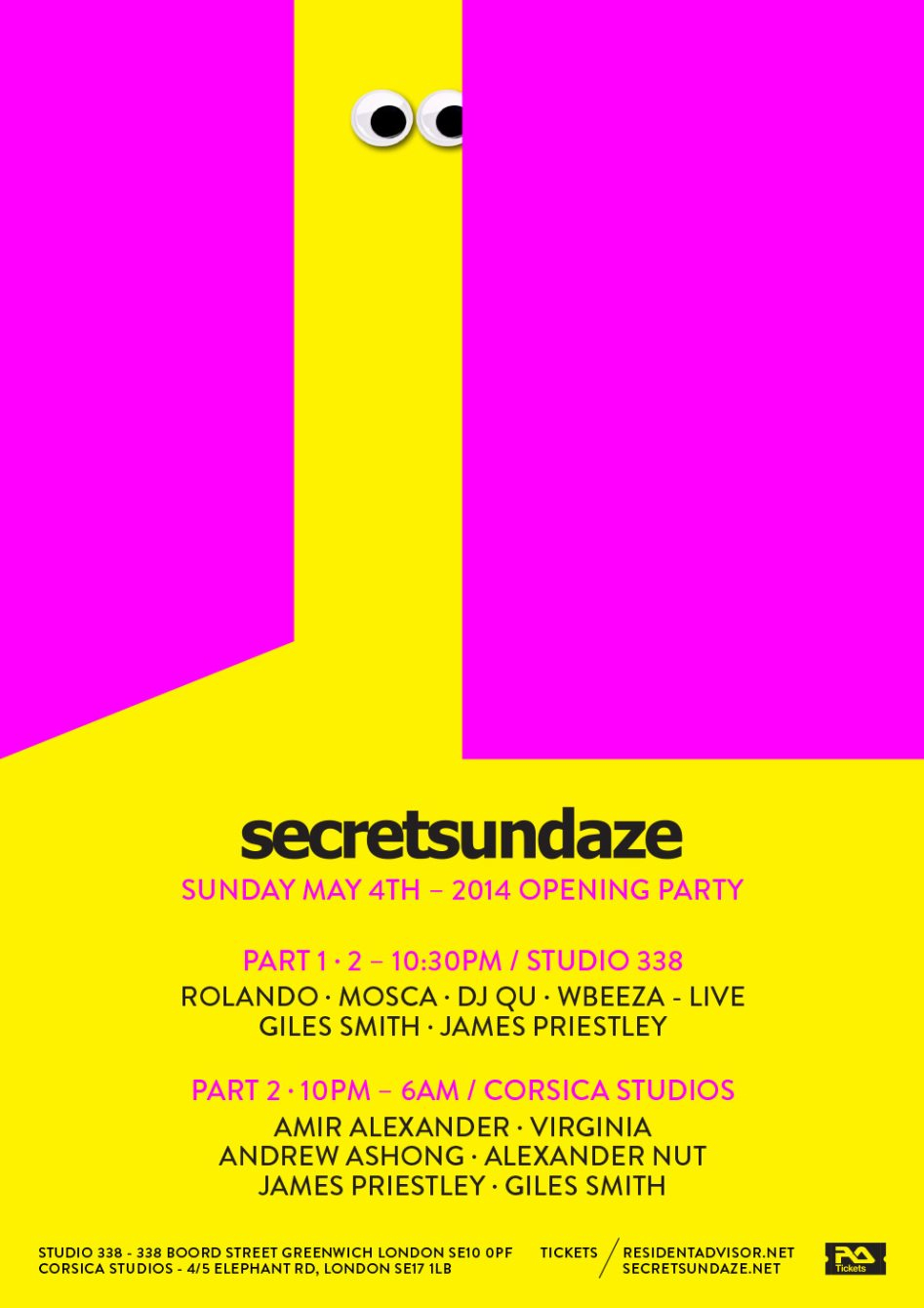 Secretsundaze 2014 Opening Party with Rolando, Mosca, DJ Qu, Amir Alexander - Flyer front