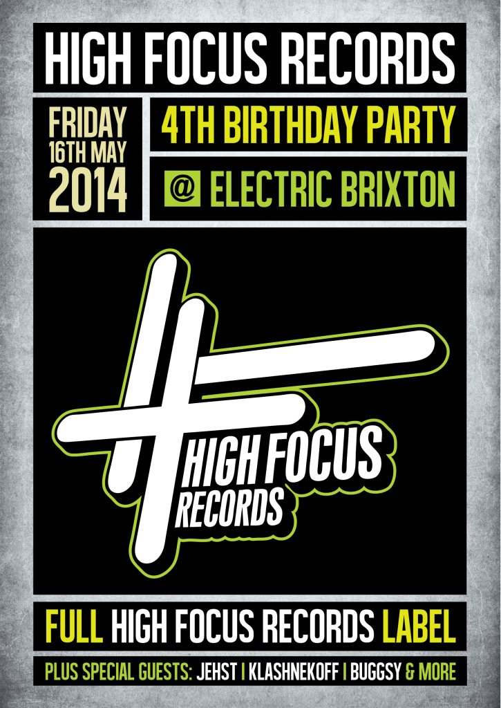 High Focus 4th Birthday Party: Leaf Dog, Fliptrix, and Verb T - Flyer front