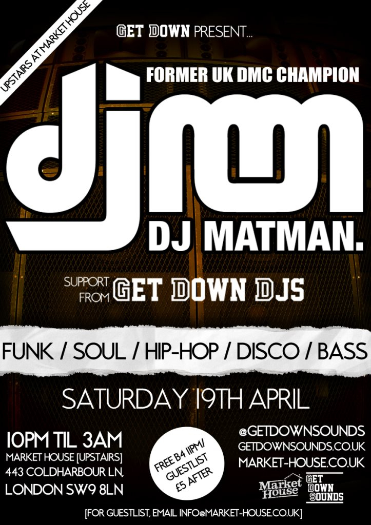 Get Down present... DJ Matman - Flyer front