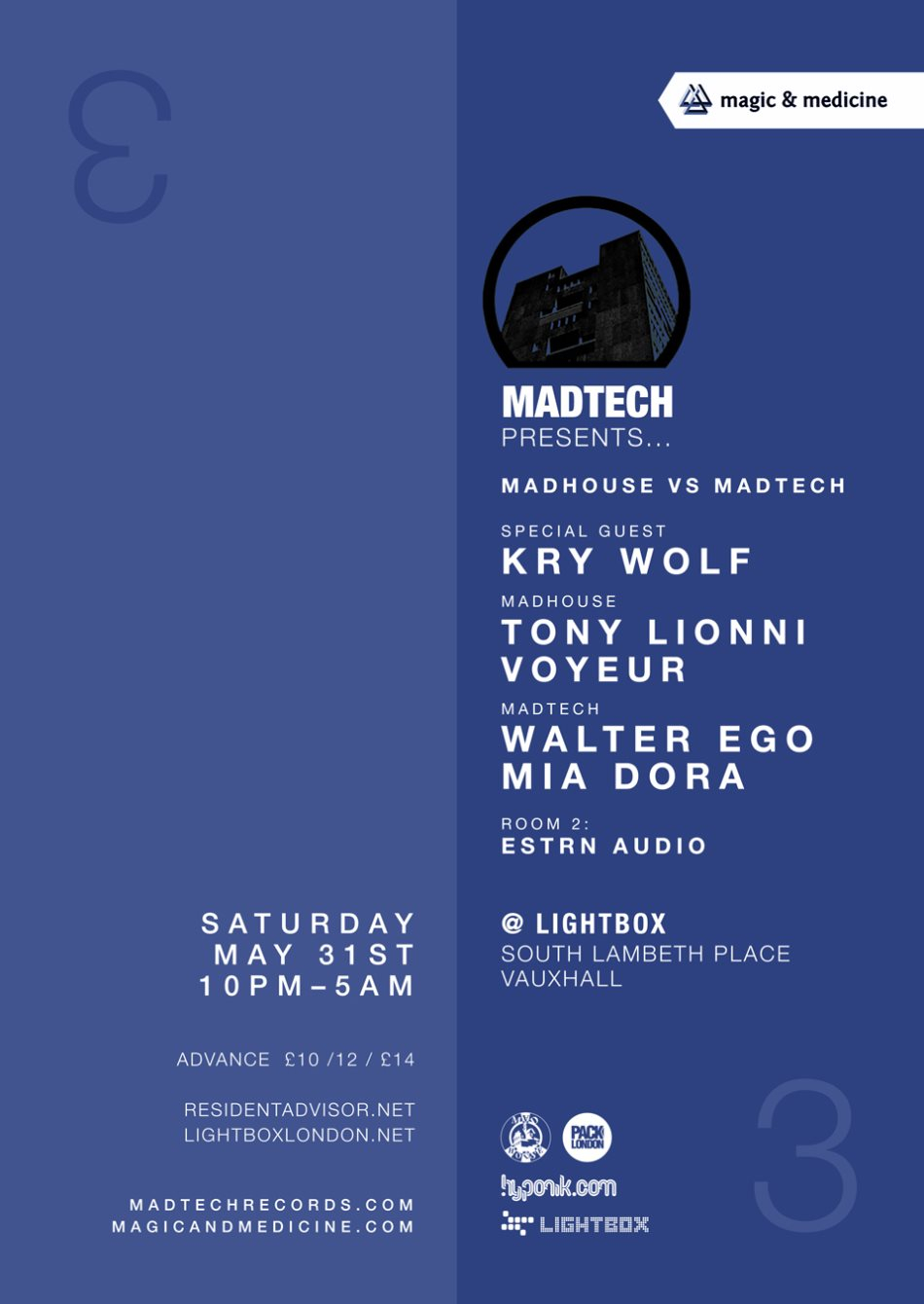 Madtech - Kry Wolf, Voyeur, Tony Lionni, Walter Ego, Mia Dora - Flyer front