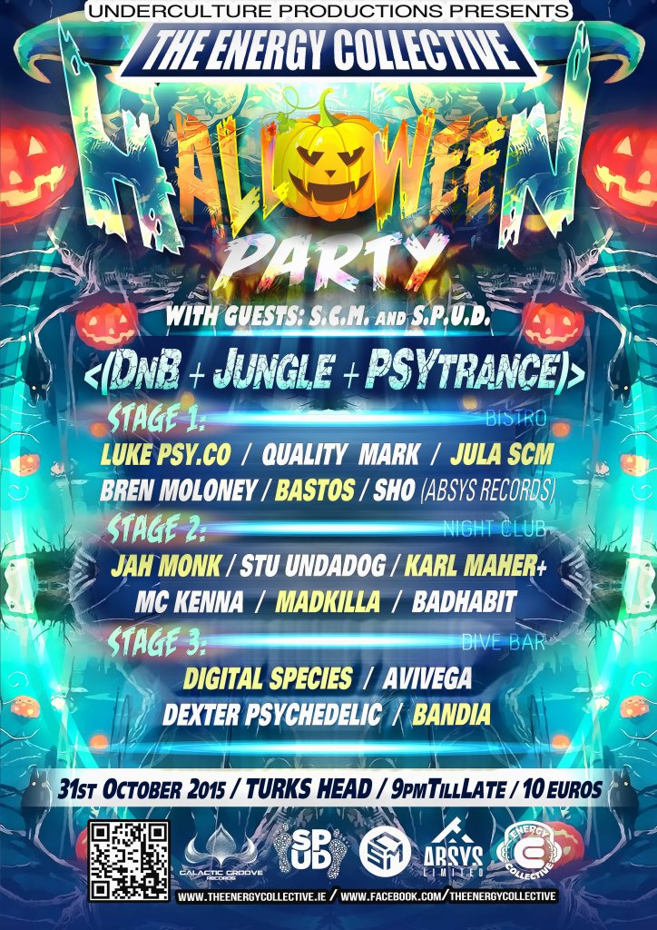 The Energy Collective Halloween Special - Turks Head - 3 Stages. 13 Acts. Till 3am - Flyer front