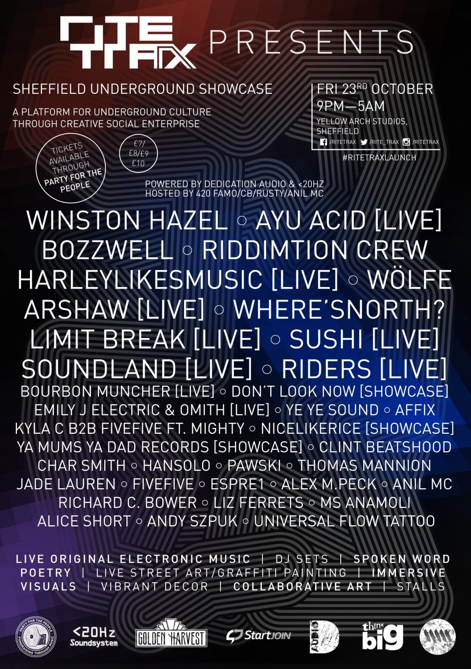 Ritetrax Launch Party Ft. Winston Hazel, AYU Acid & Bozzwell - Flyer front