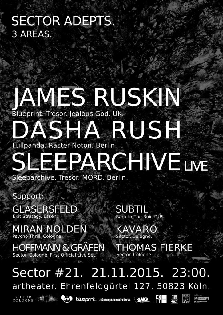 Sector Adepts // James Ruskin / Dasha Rush / Sleeparchive - Flyer front