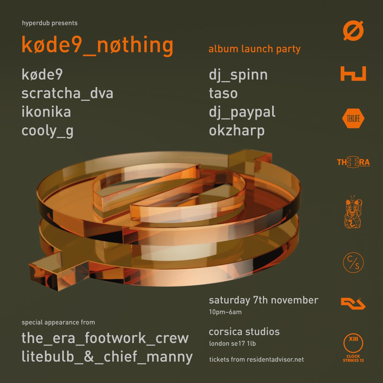 Cs13: Hyperdub Pres. Kode9: 'Nothing' Launch with Kode9, DJ Spinn, Scratcha DVA - Flyer front