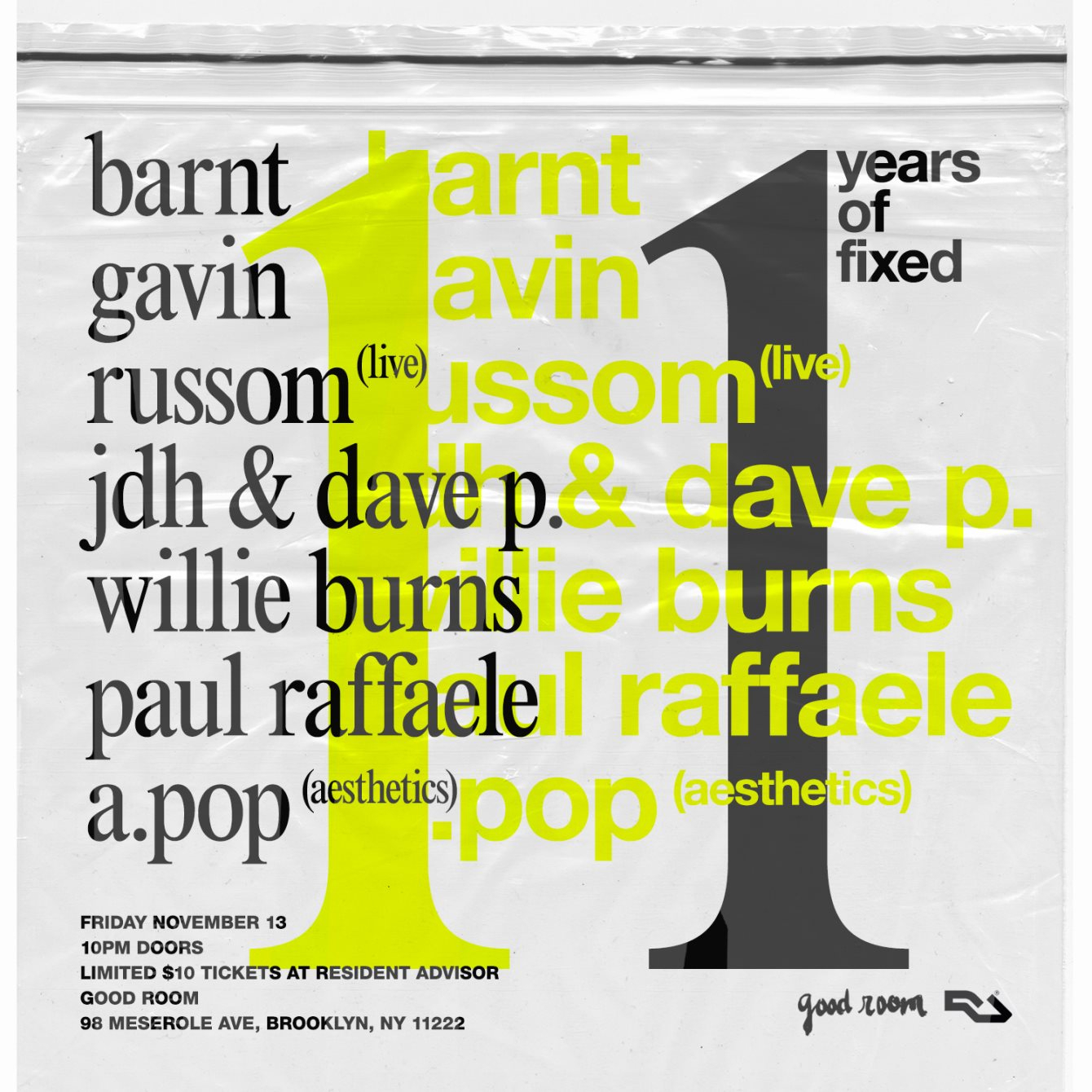 Fixed 11th Anniversary with Barnt, Gavin Russom (Live), Willie Burns & More - Flyer front