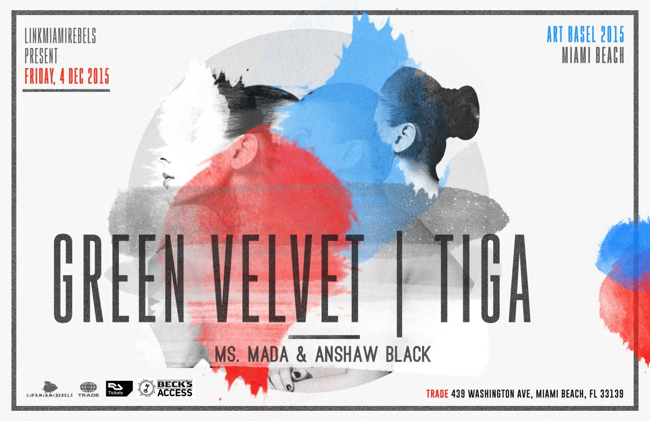 Green Velvet & Tiga - Art Basel Edition by Link Miami Rebels - Flyer front