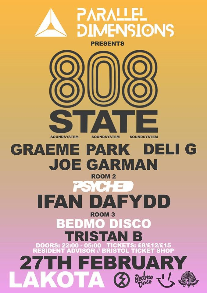 Skyline with 808 State (DJs), Graeme Park, Ifan Dafydd + Many More - Flyer front