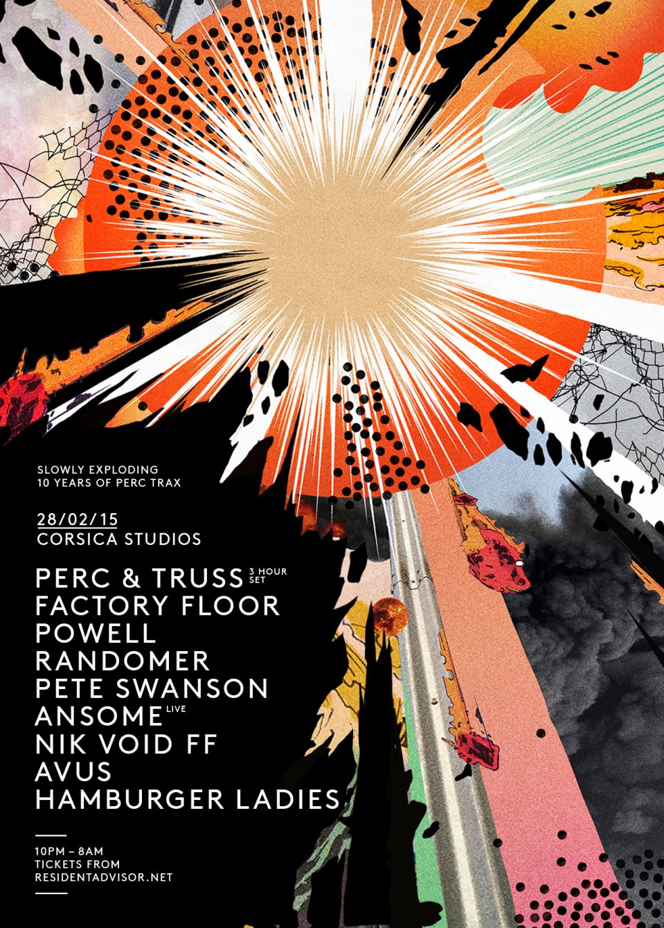 Slowly Exploding: 10 Years of Perc Trax - Flyer front