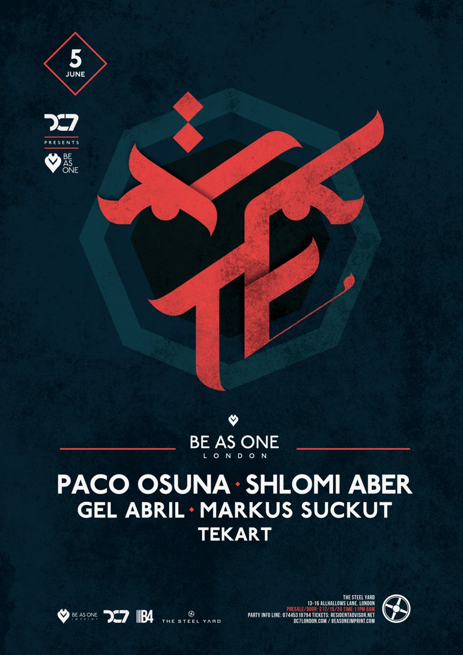 DC7 present Be As One with Paco Osuna , Shlomi Aber , Gel Abril , Markus Suckut, - Flyer front