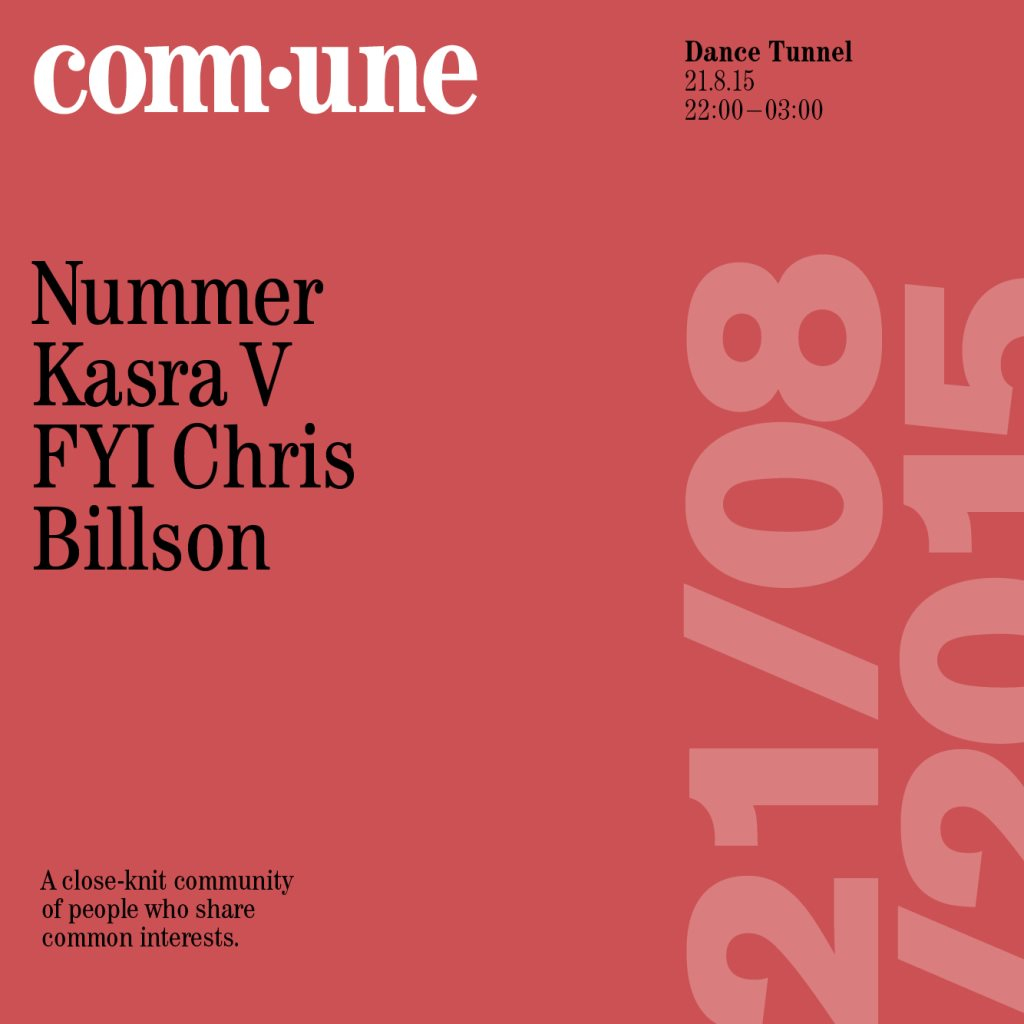 Comm•une with Nummer, Kasra V, FYI Chris & Billson - Flyer front