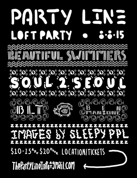 Party Line with Beautiful Swimmers & Soul 2 Seoul - Flyer front