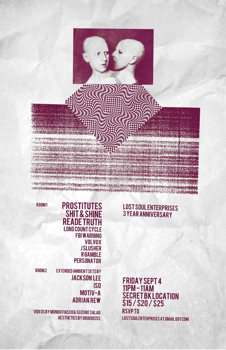 Lost Soul 3 Year with Prostitutes, Shit & Shine, Reade Truth & More - Flyer front