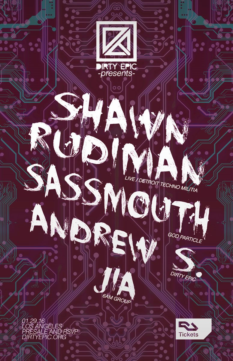 Dirty Epic presents: Shawn Rudiman and Sassmouth - Flyer front