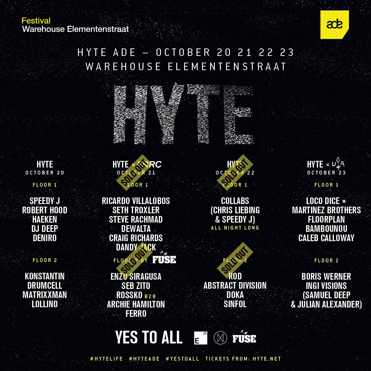 HYTE ADE with Speedy J, Robert Hood, Haeken, Drumcell, Matrixxman - Flyer front